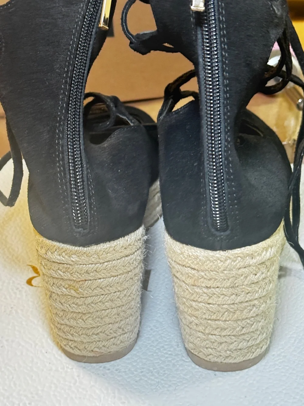 Dior Black Suede Lace-Up Espadrille Wedge with Natural Rope Platform